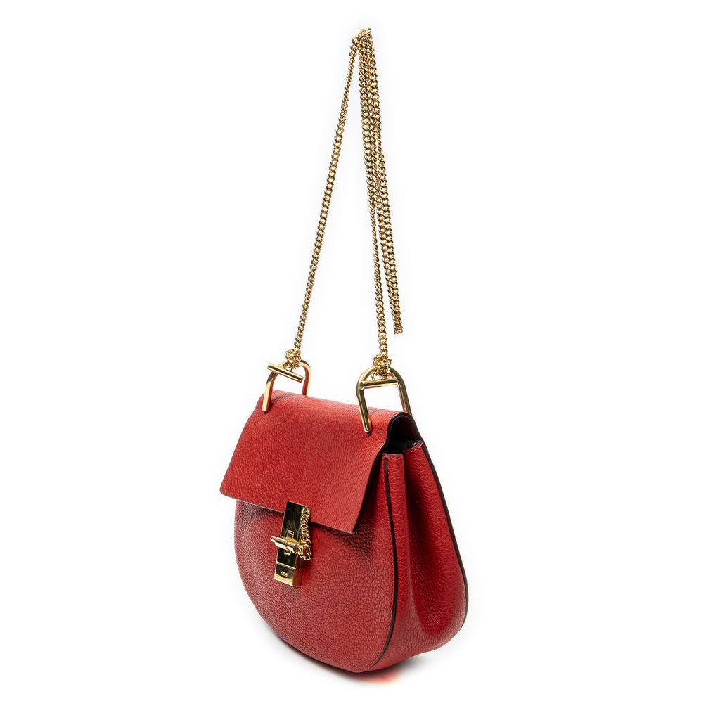 Shoulder Bag Small Drew Red Grained Calfskin Leather