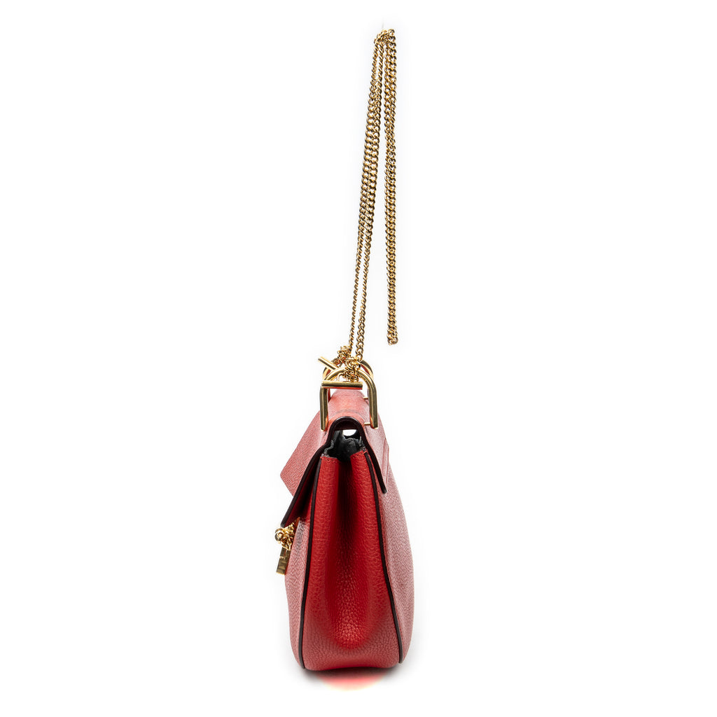 Shoulder Bag Small Drew Red Grained Calfskin Leather