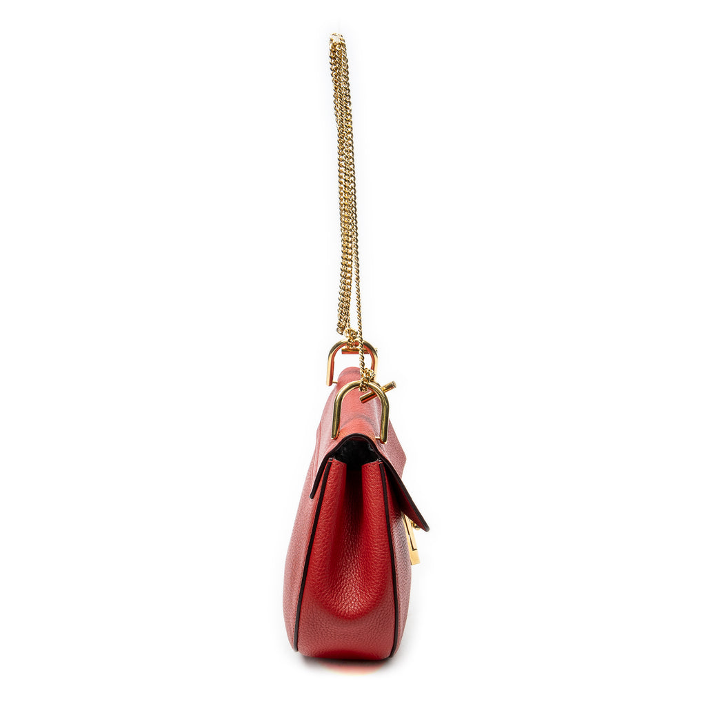 Shoulder Bag Small Drew Red Grained Calfskin Leather
