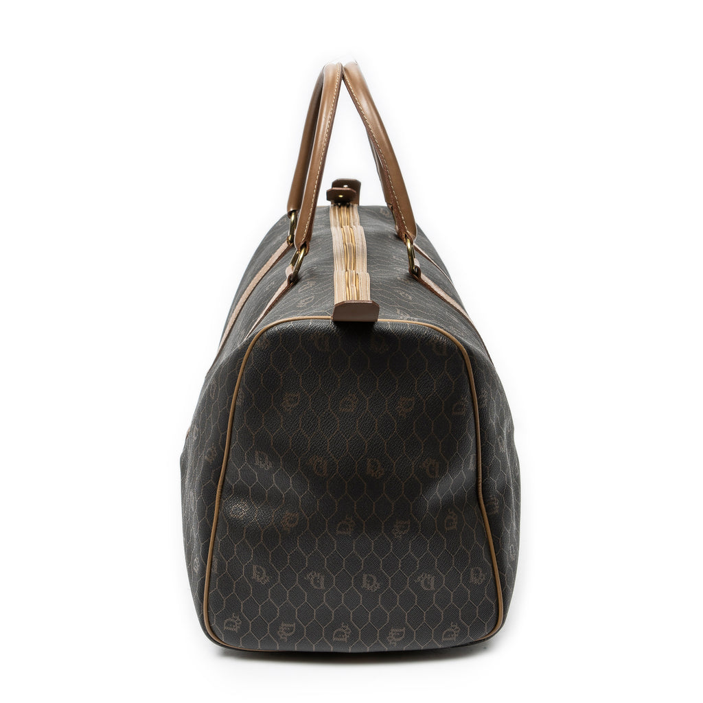 Travel Bag Medium Vintage Travel Boston Gray Honeycomb Coated Canvas