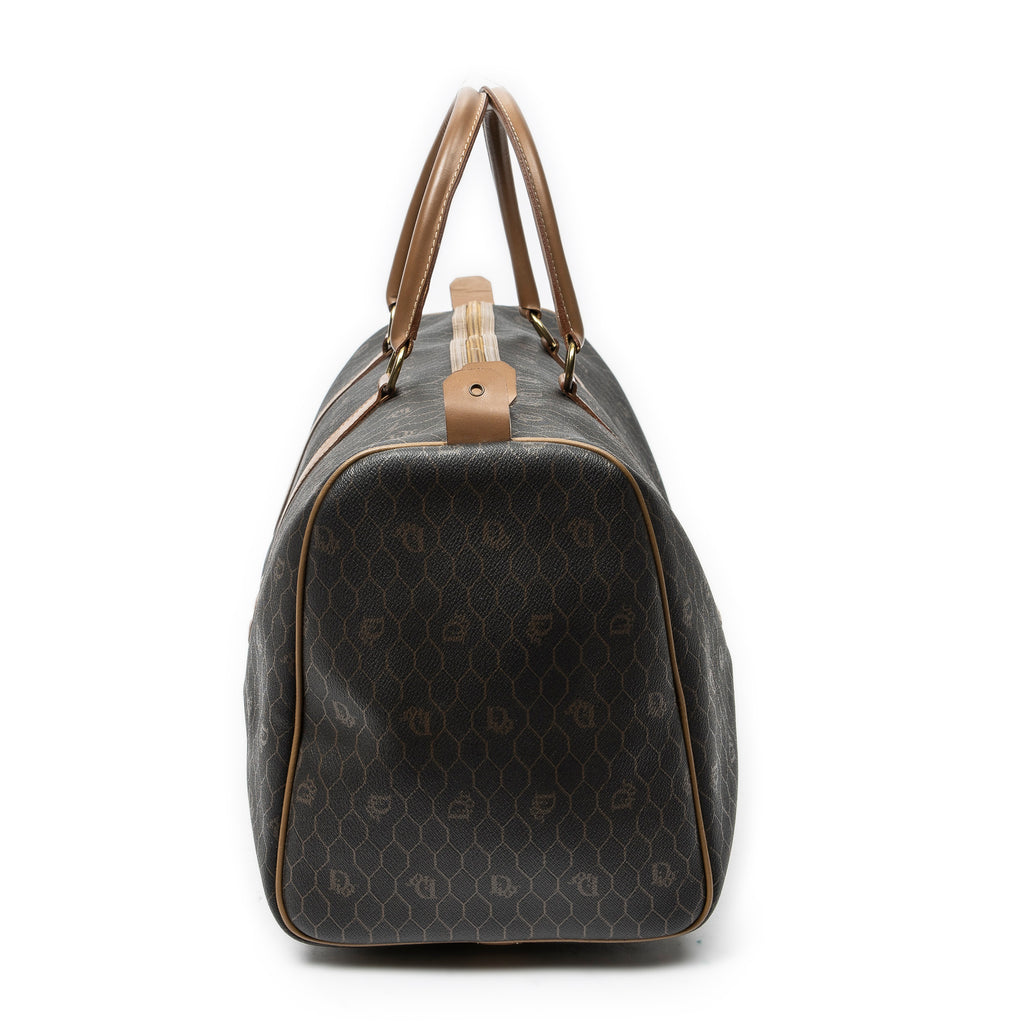 Travel Bag Medium Vintage Travel Boston Gray Honeycomb Coated Canvas