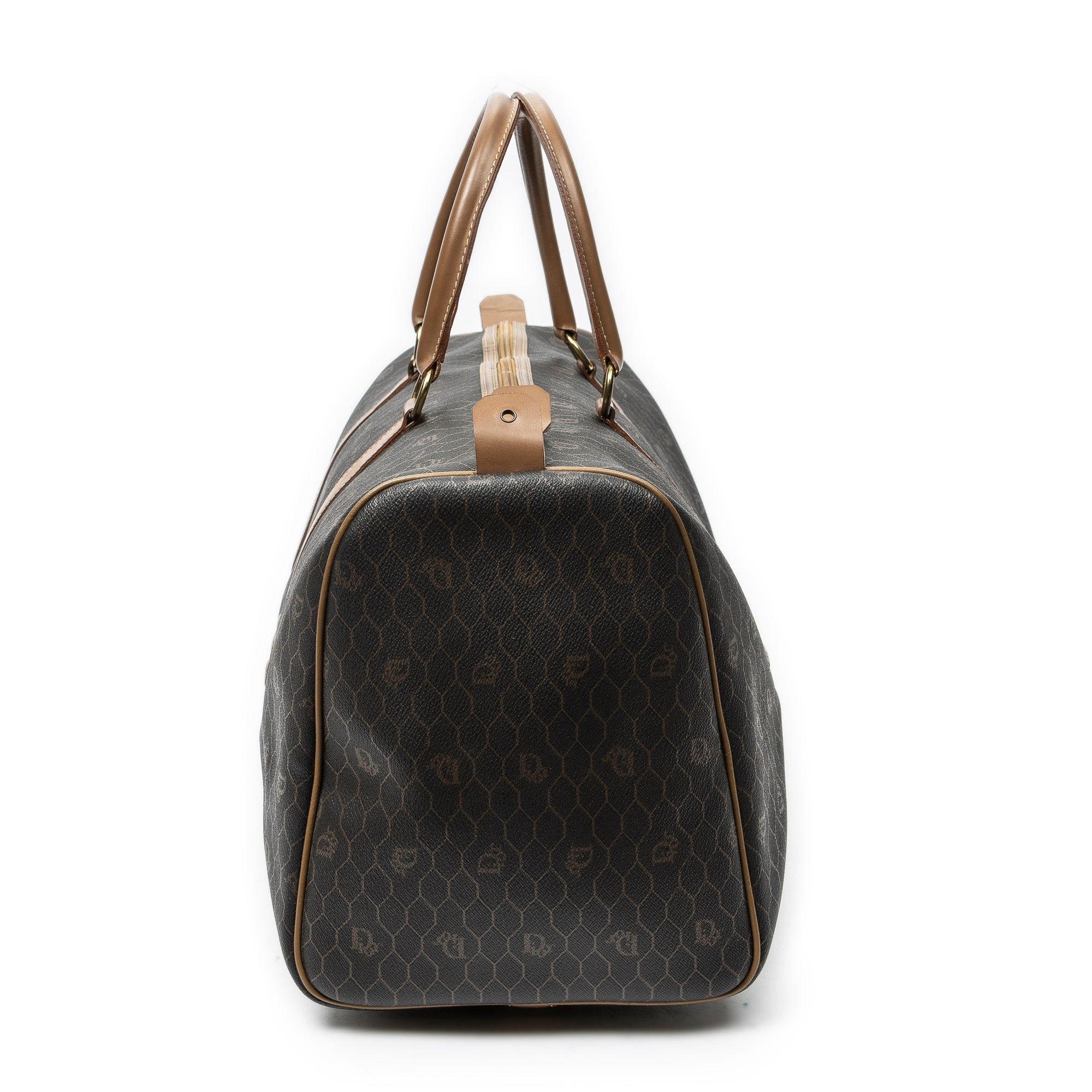 Travel Bag Medium Vintage Travel Boston Gray Honeycomb Coated Canvas