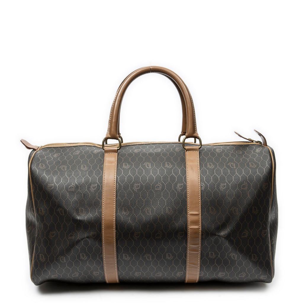 Travel Bag Medium Vintage Travel Boston Gray Honeycomb Coated Canvas