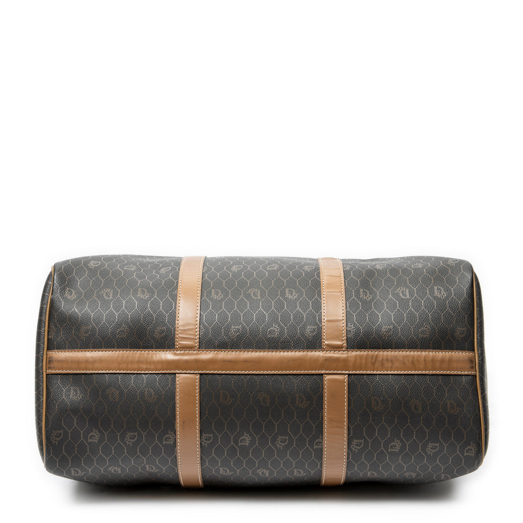 Travel Bag Medium Vintage Travel Boston Gray Honeycomb Coated Canvas