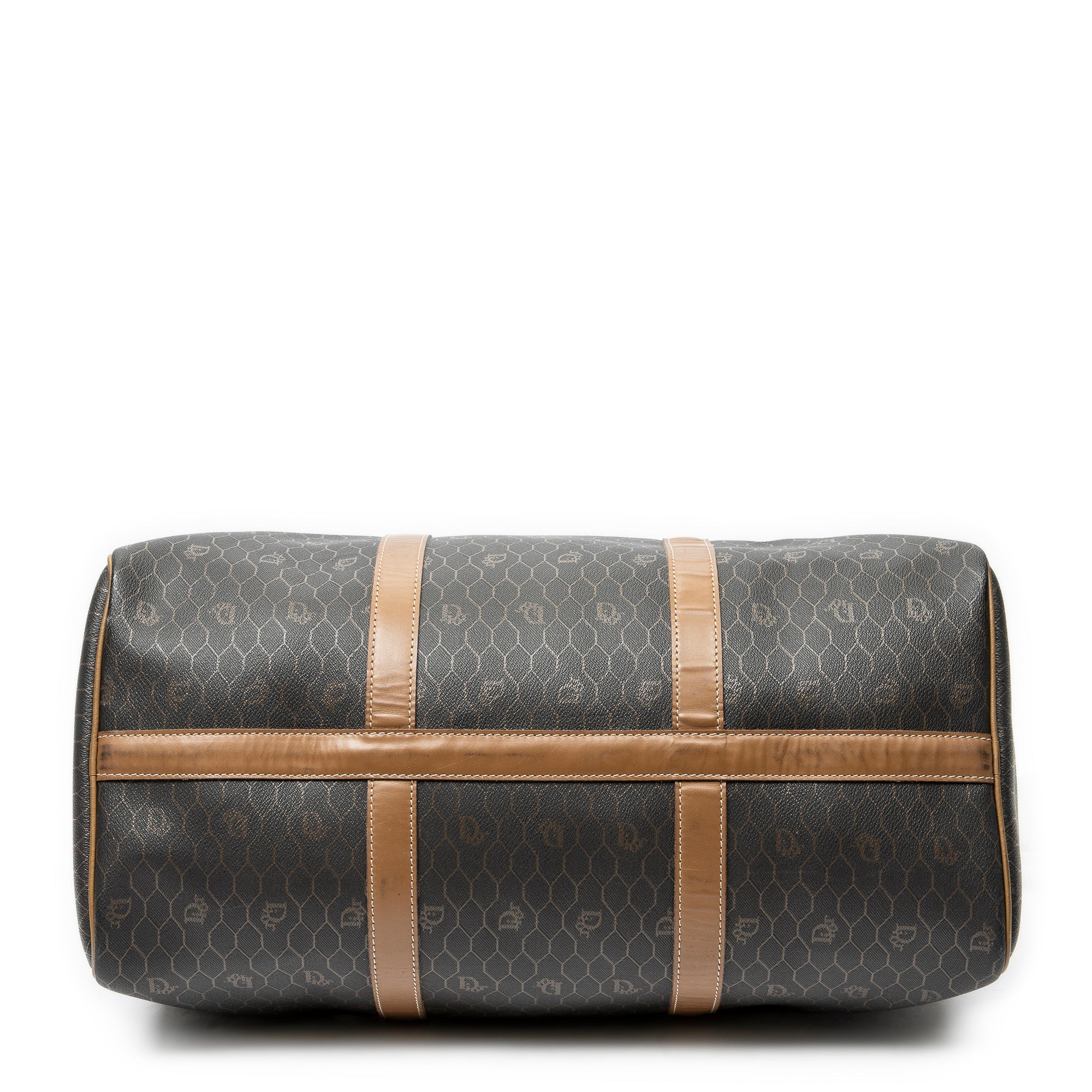 Travel Bag Medium Vintage Travel Boston Gray Honeycomb Coated Canvas