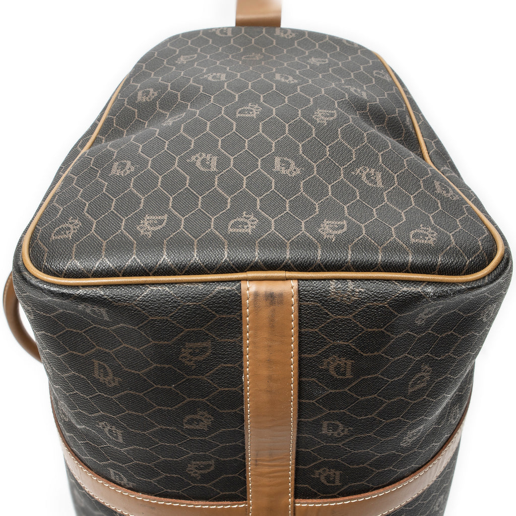 Travel Bag Medium Vintage Travel Boston Gray Honeycomb Coated Canvas