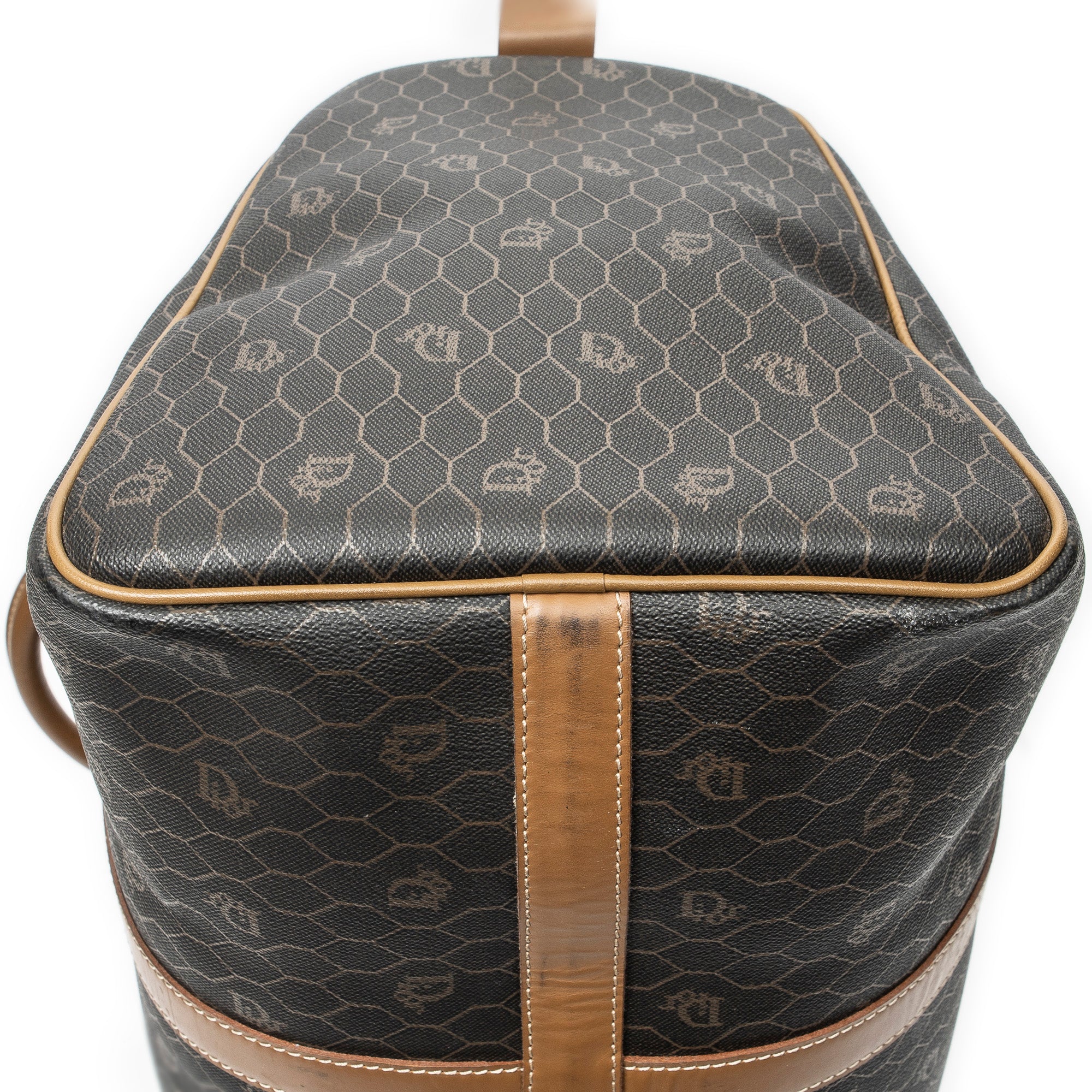 Travel Bag Medium Vintage Travel Boston Gray Honeycomb Coated Canvas