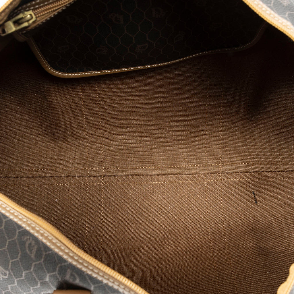 Travel Bag Medium Vintage Travel Boston Gray Honeycomb Coated Canvas