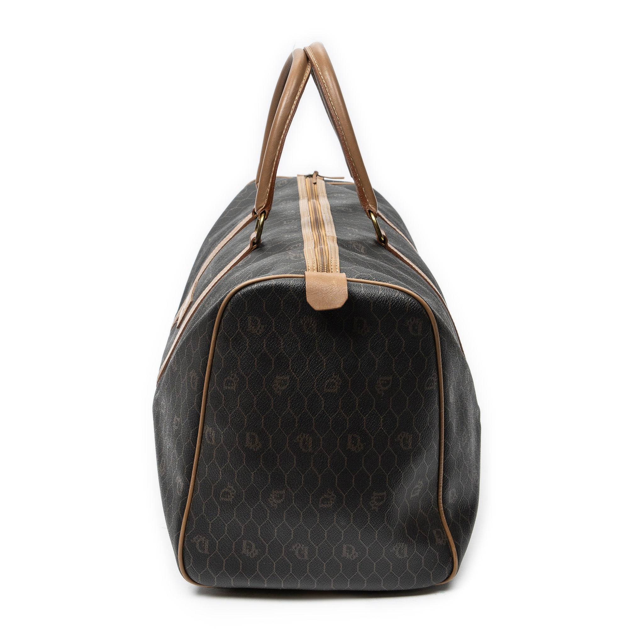 Travel Bag Medium Vintage Travel Boston Gray Honeycomb Coated Canvas