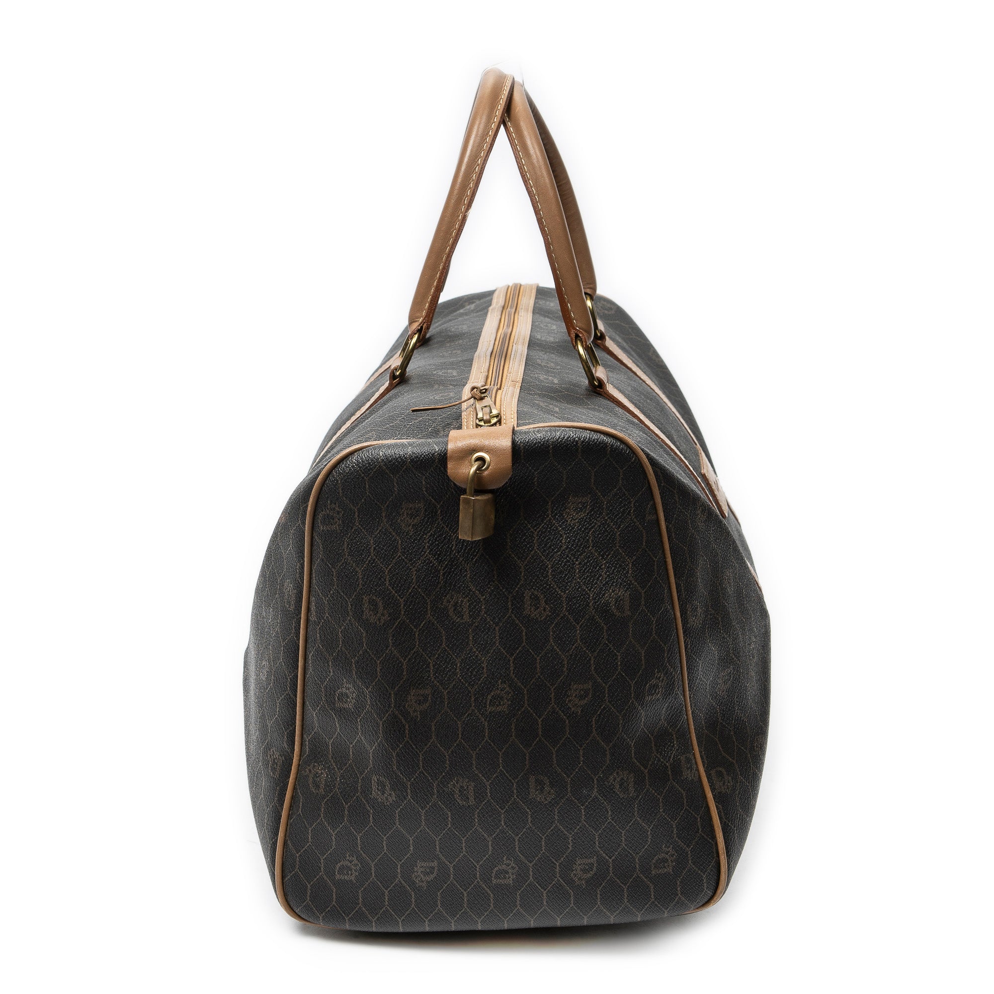 Travel Bag Medium Vintage Travel Boston Gray Honeycomb Coated Canvas