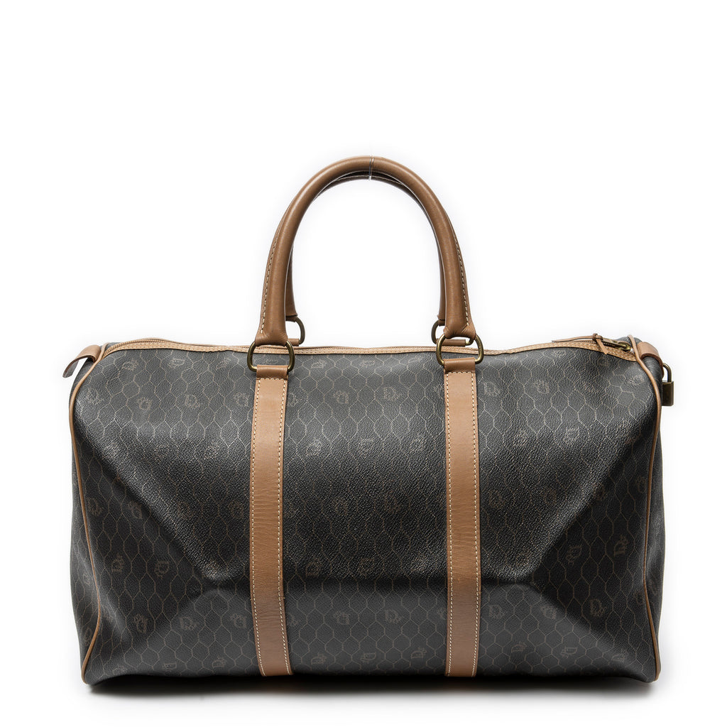 Travel Bag Medium Vintage Travel Boston Gray Honeycomb Coated Canvas