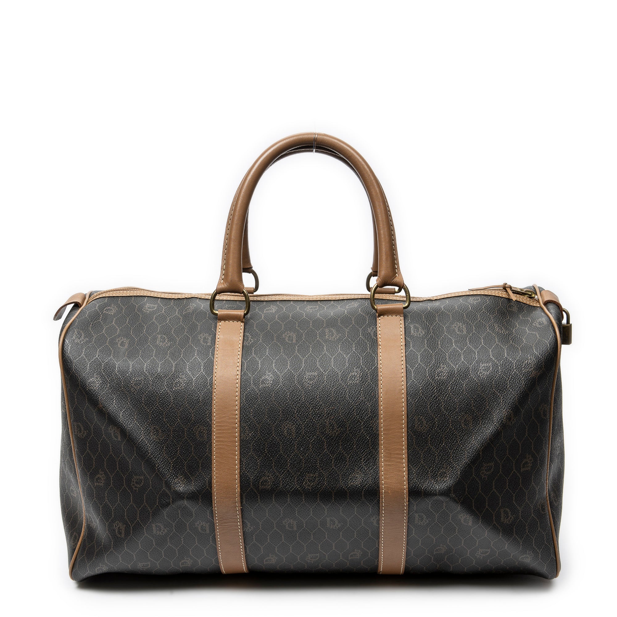 Travel Bag Medium Vintage Travel Boston Gray Honeycomb Coated Canvas