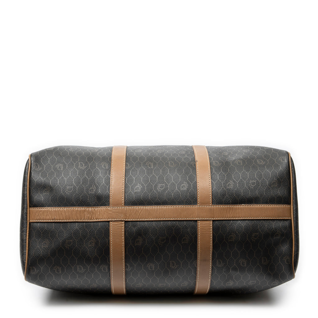 Travel Bag Medium Vintage Travel Boston Gray Honeycomb Coated Canvas