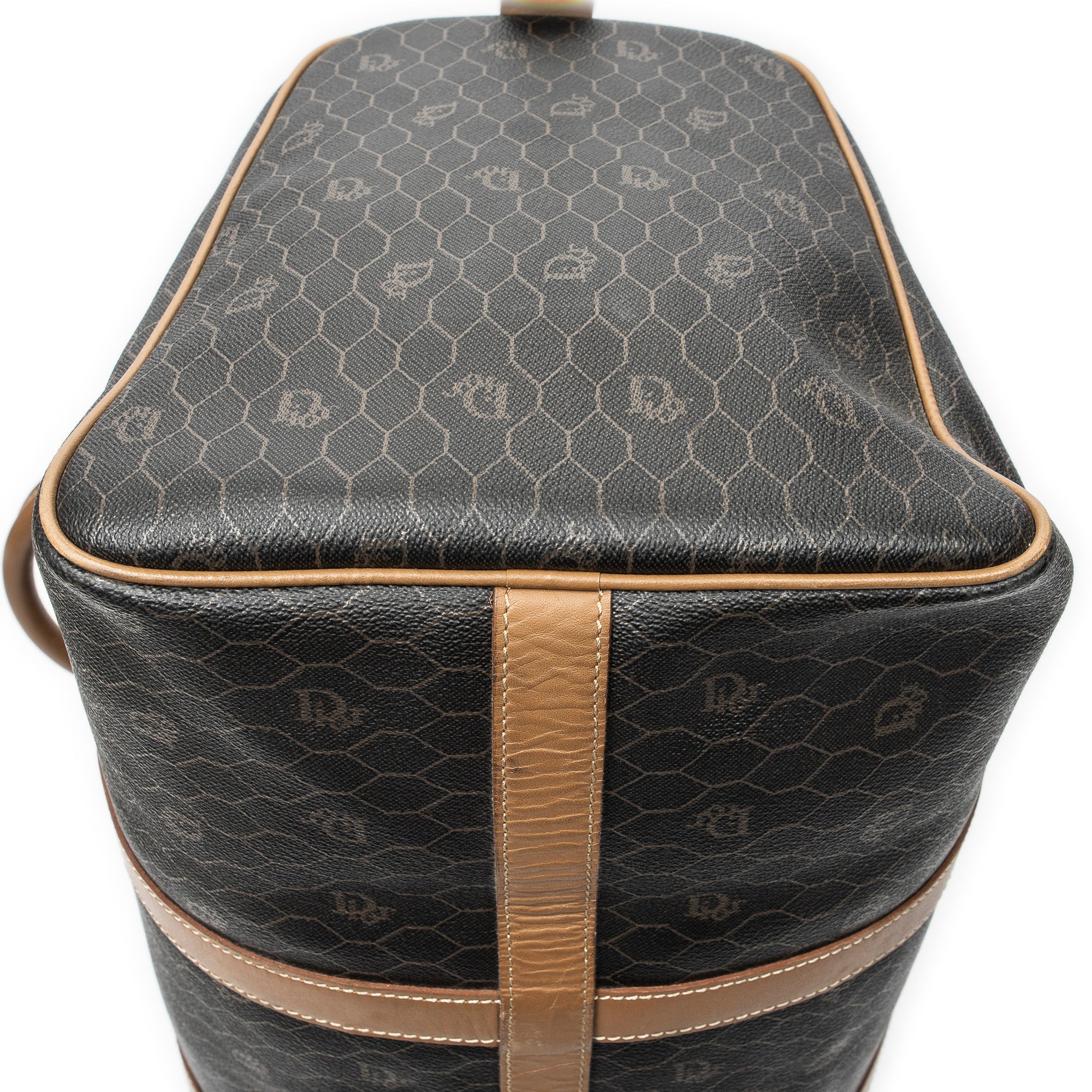 Travel Bag Medium Vintage Travel Boston Gray Honeycomb Coated Canvas