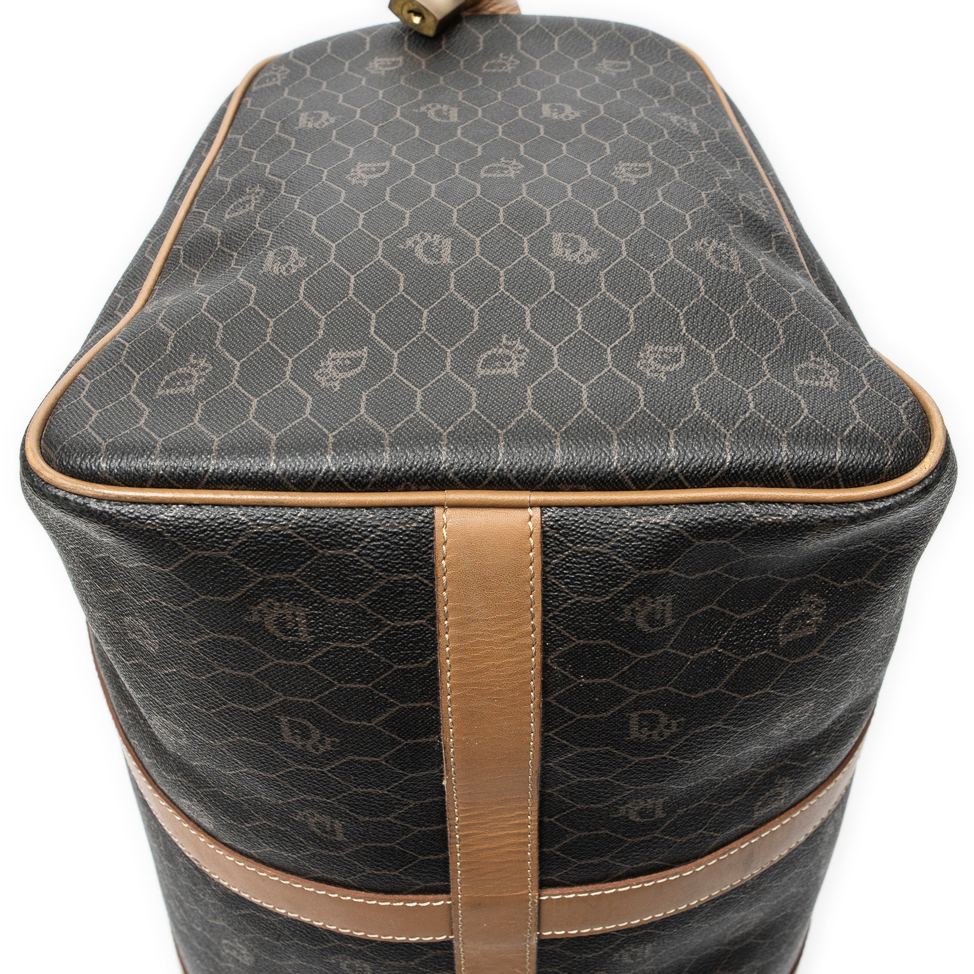 Travel Bag Medium Vintage Travel Boston Gray Honeycomb Coated Canvas