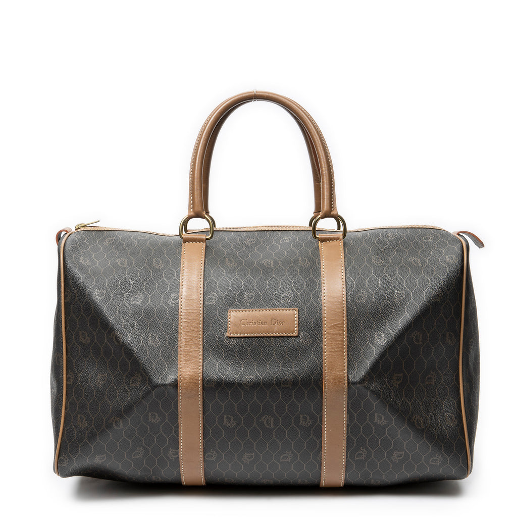 Travel Bag Medium Vintage Travel Boston Gray Honeycomb Coated Canvas