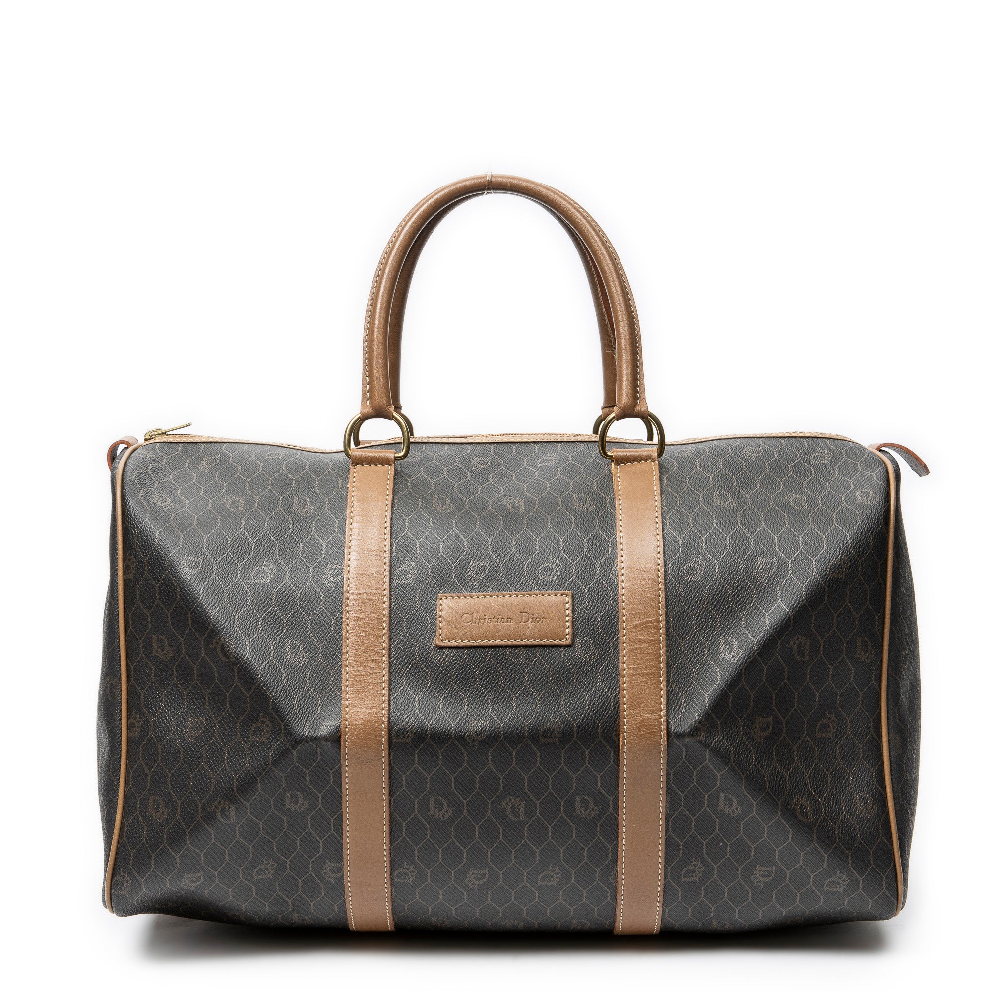 Travel Bag Medium Vintage Travel Boston Gray Honeycomb Coated Canvas