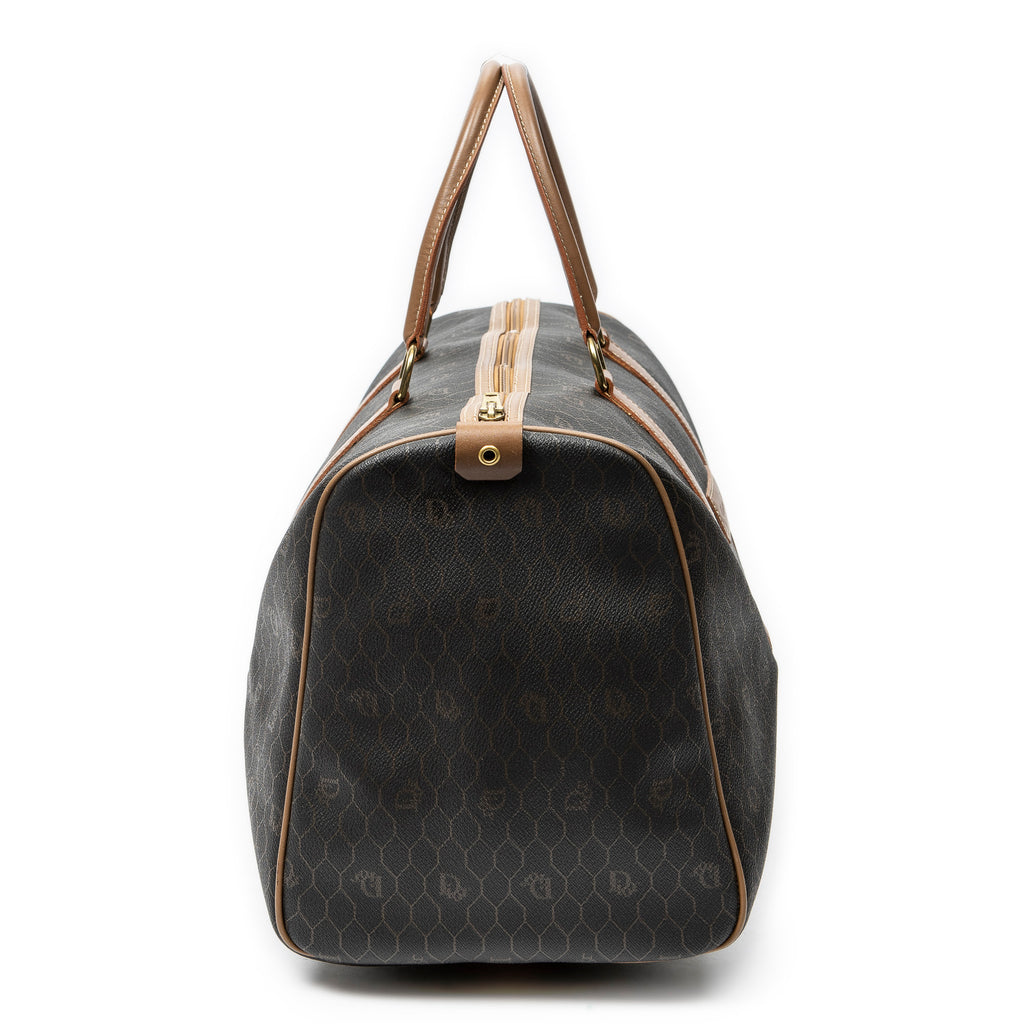 Travel Bag Medium Vintage Travel Boston Gray Honeycomb Coated Canvas
