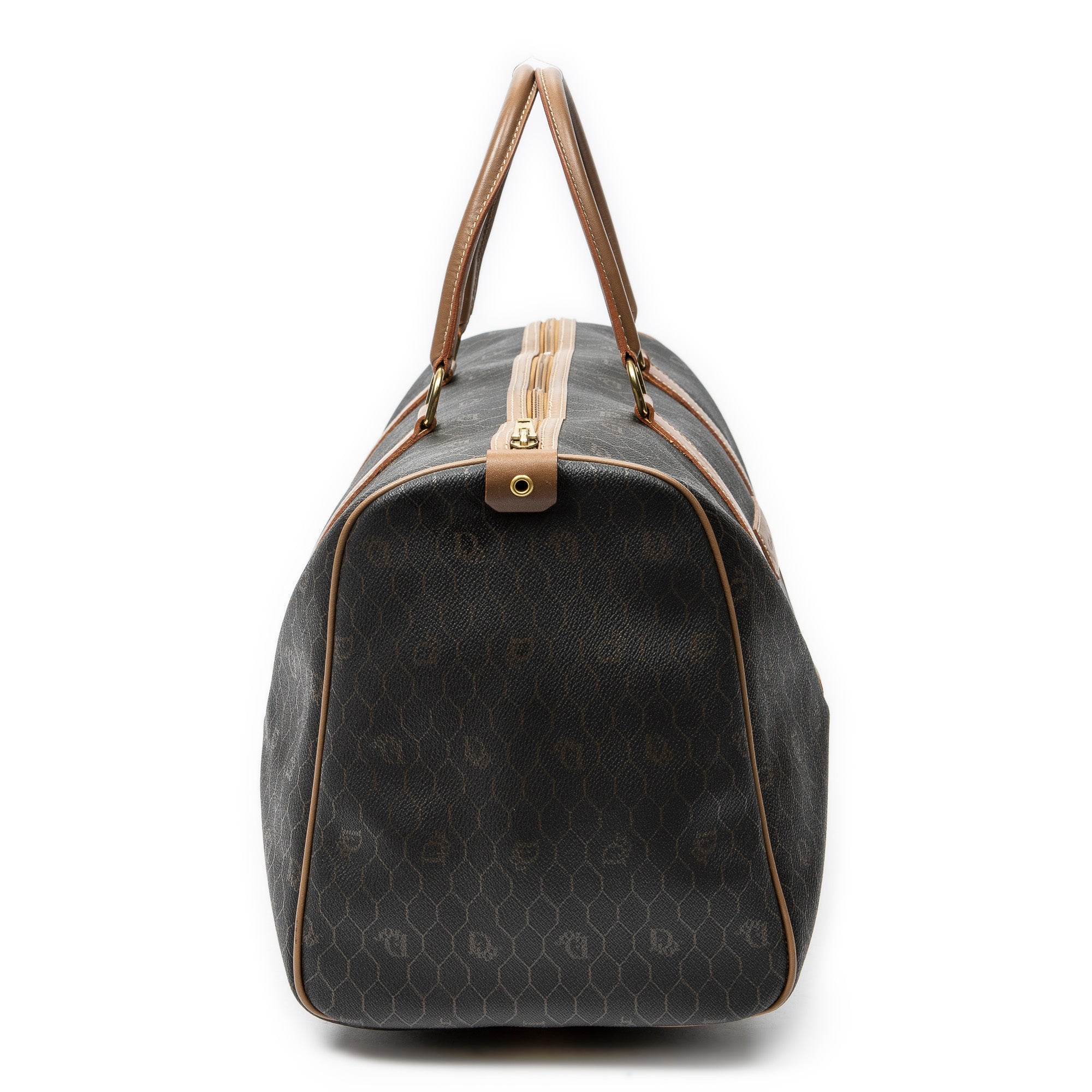 Travel Bag Medium Vintage Travel Boston Gray Honeycomb Coated Canvas
