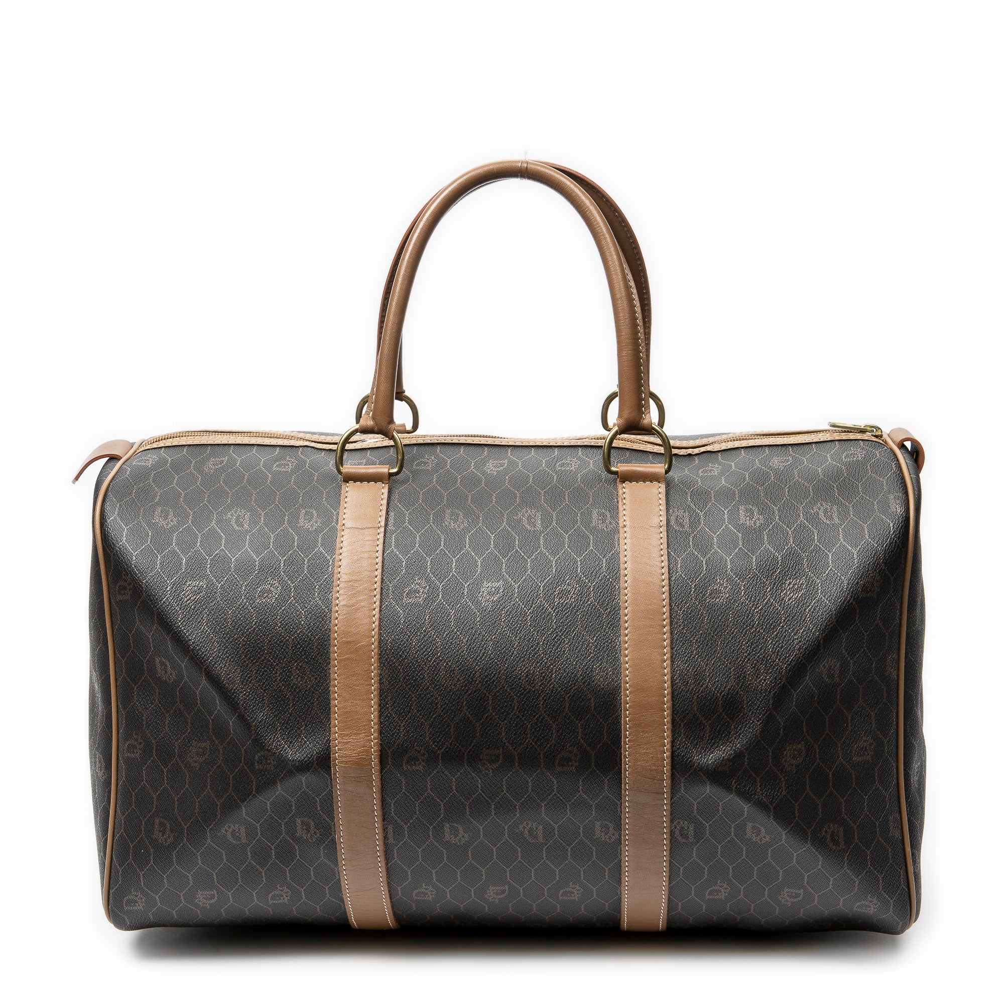 Travel Bag Medium Vintage Travel Boston Gray Honeycomb Coated Canvas
