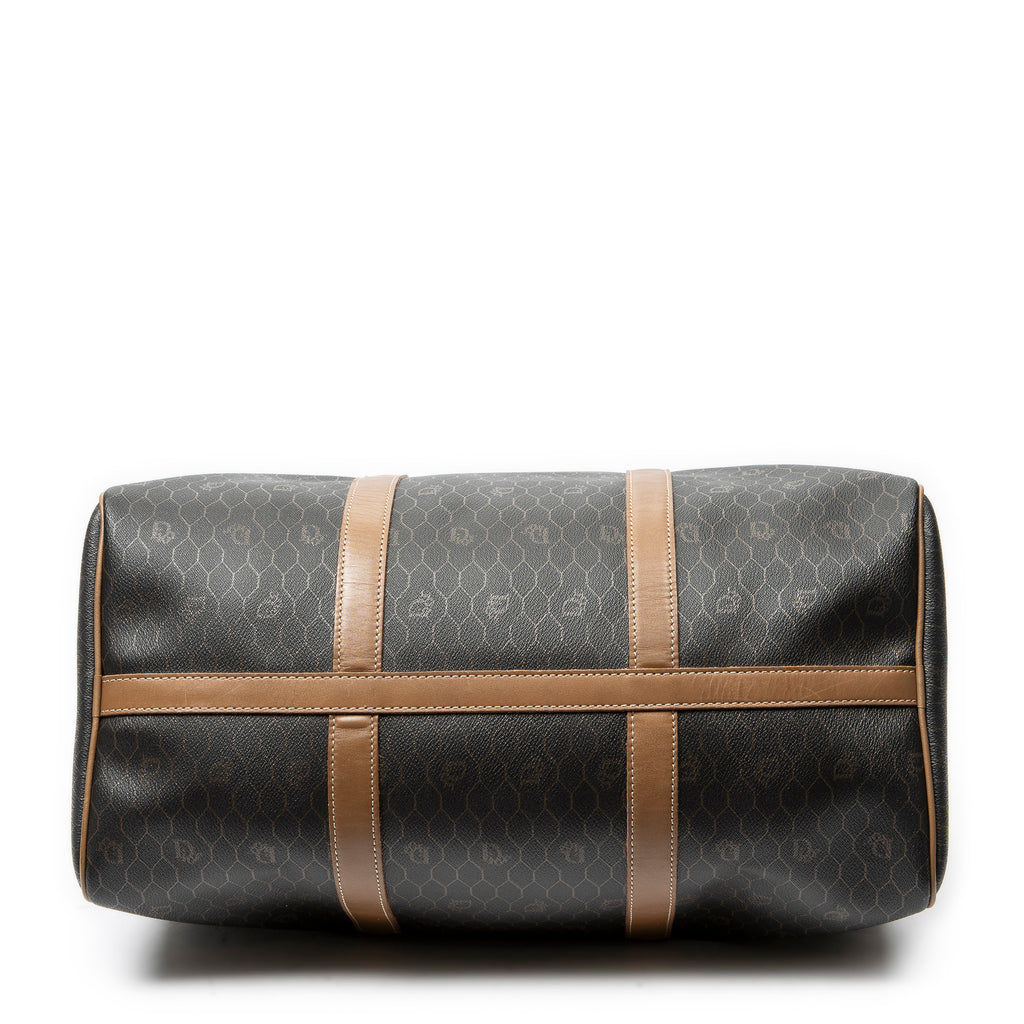 Travel Bag Medium Vintage Travel Boston Gray Honeycomb Coated Canvas