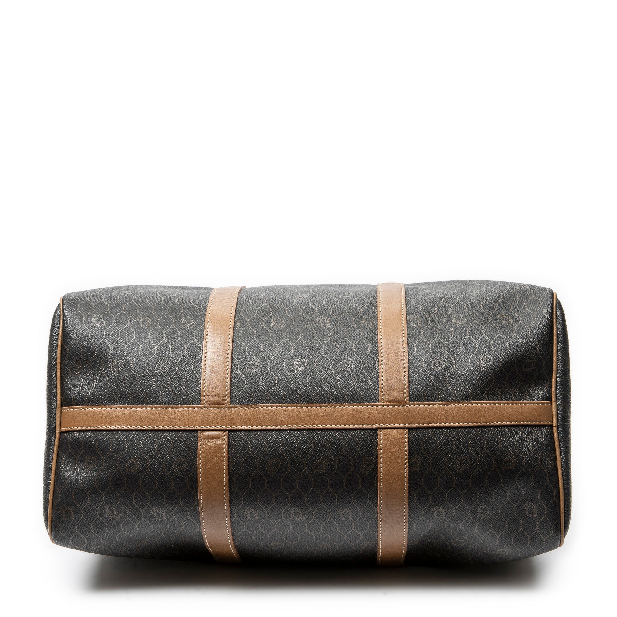 Travel Bag Medium Vintage Travel Boston Gray Honeycomb Coated Canvas