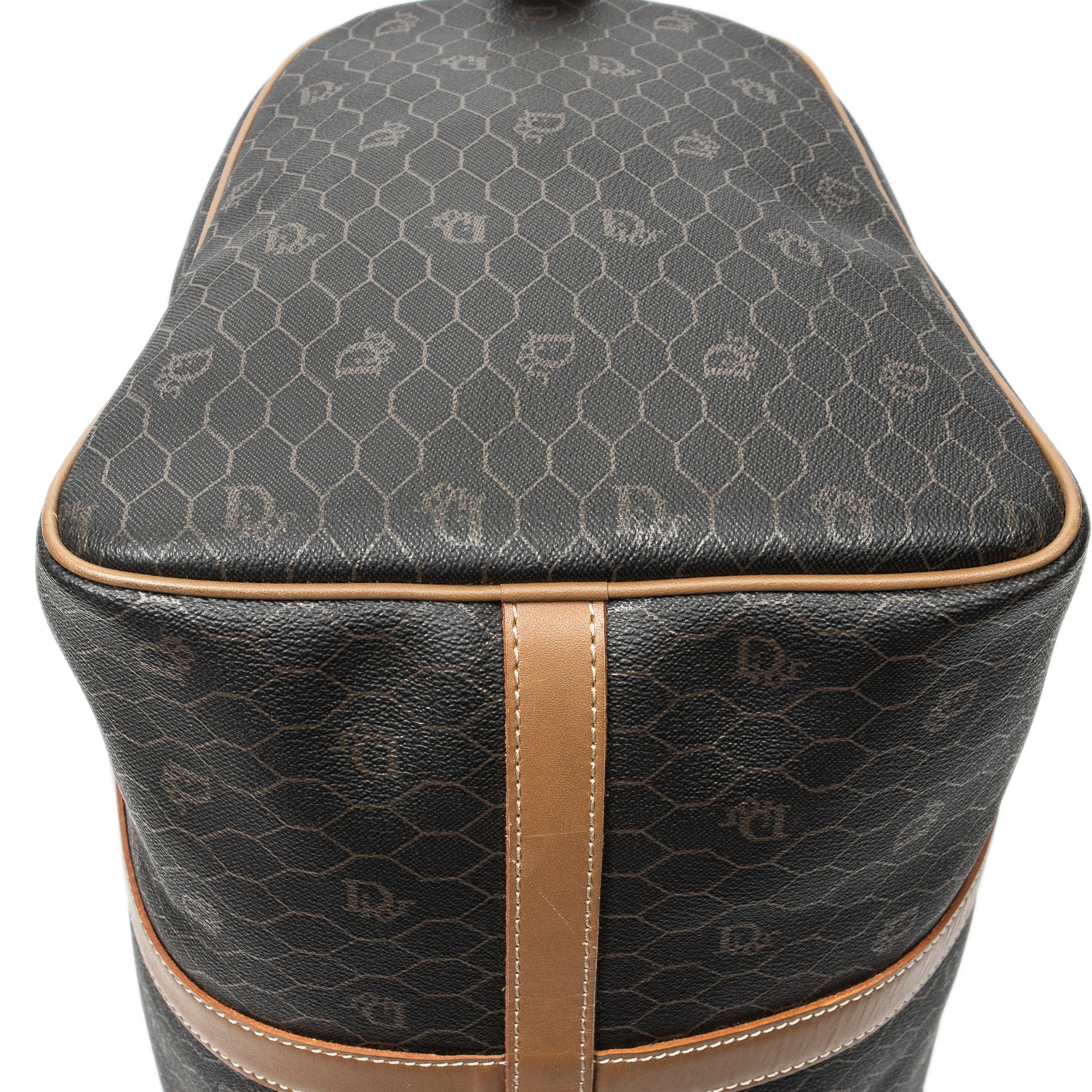 Travel Bag Medium Vintage Travel Boston Gray Honeycomb Coated Canvas