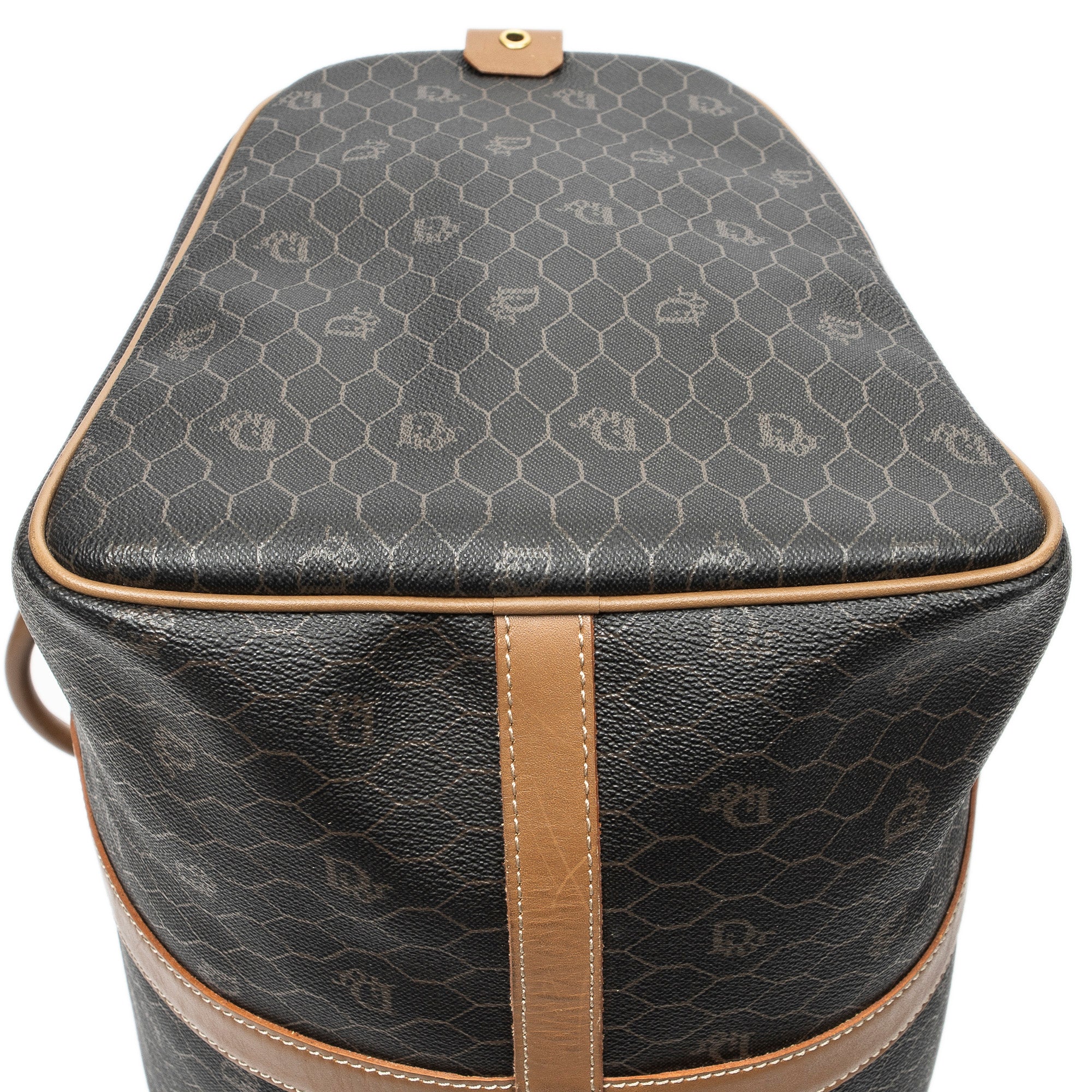 Travel Bag Medium Vintage Travel Boston Gray Honeycomb Coated Canvas
