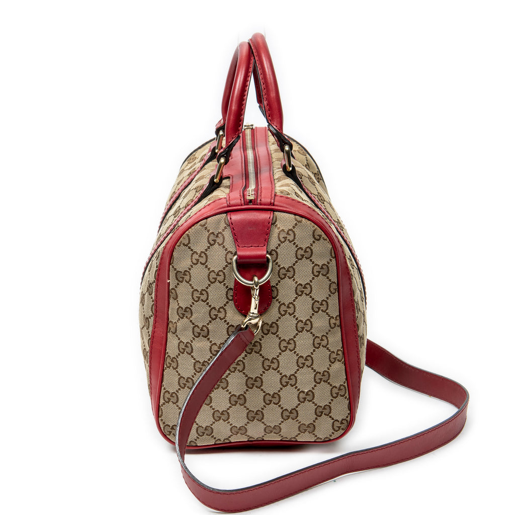Bolso al hombro mediano Web Boston de lona monogrammed beige