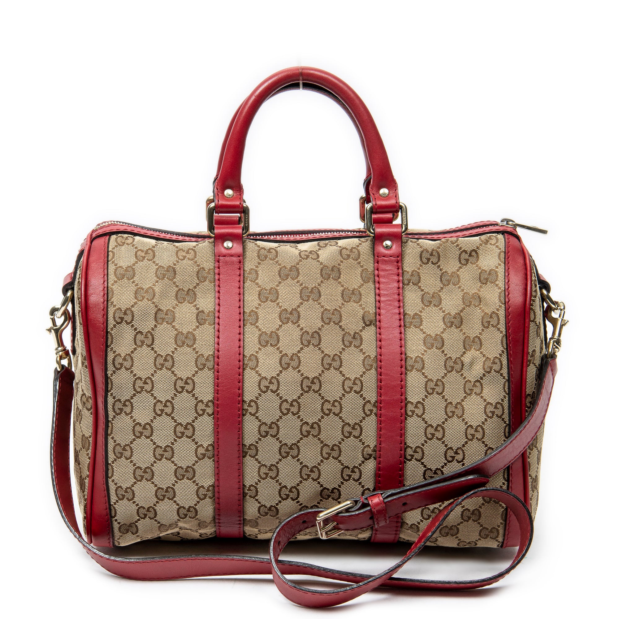 Bolso al hombro mediano Web Boston de lona monogrammed beige