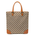 Shoulder Bag Nailhead Tote Beige Monogrammed Canvas