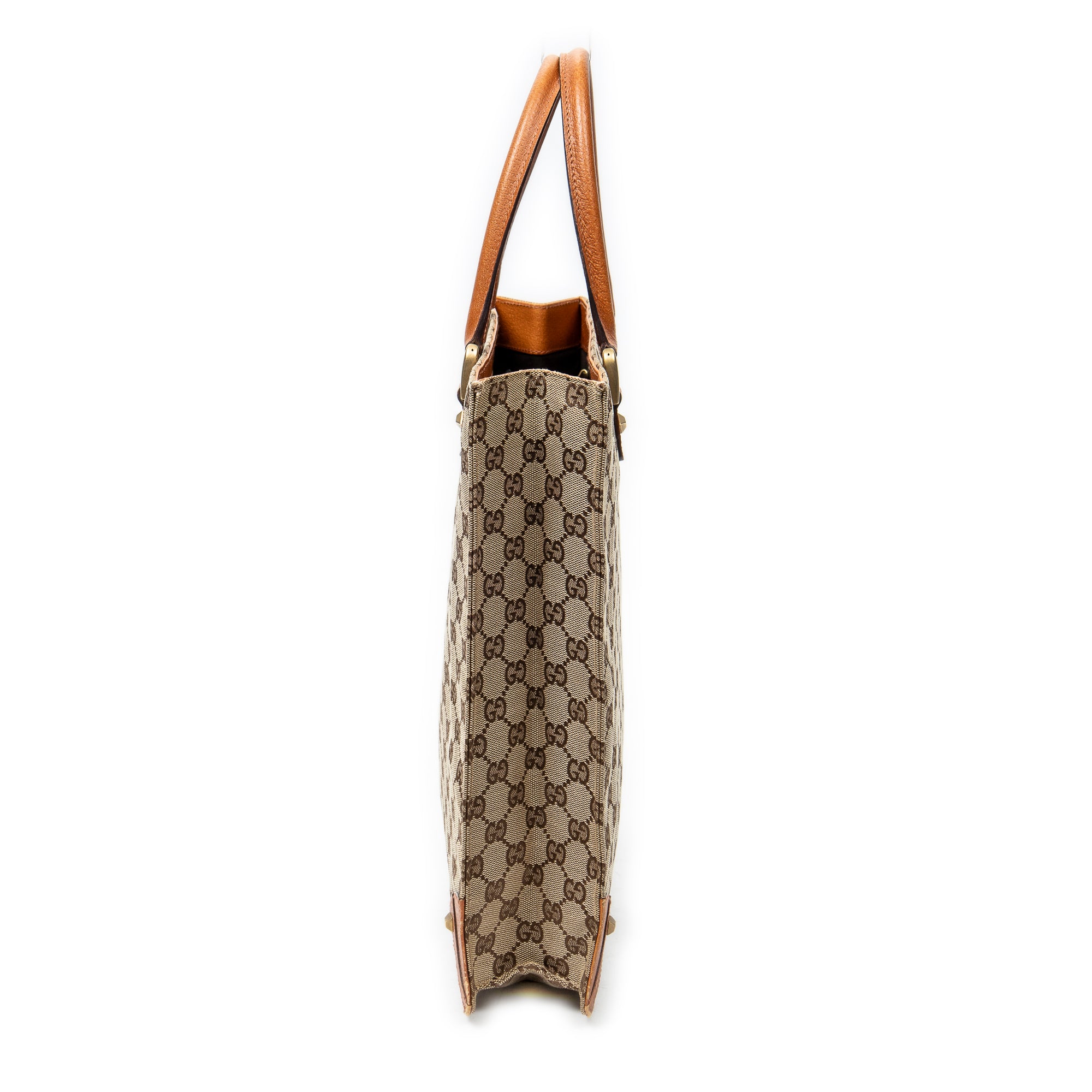 Shoulder Bag Nailhead Tote Beige Monogrammed Canvas