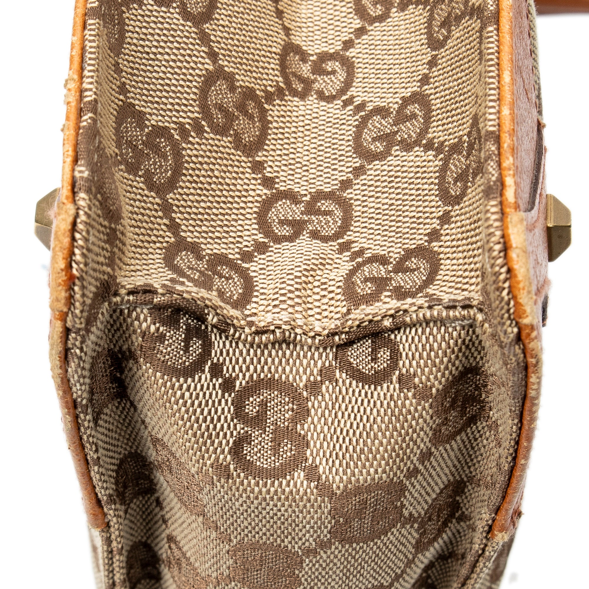 Shoulder Bag Nailhead Tote Beige Monogrammed Canvas