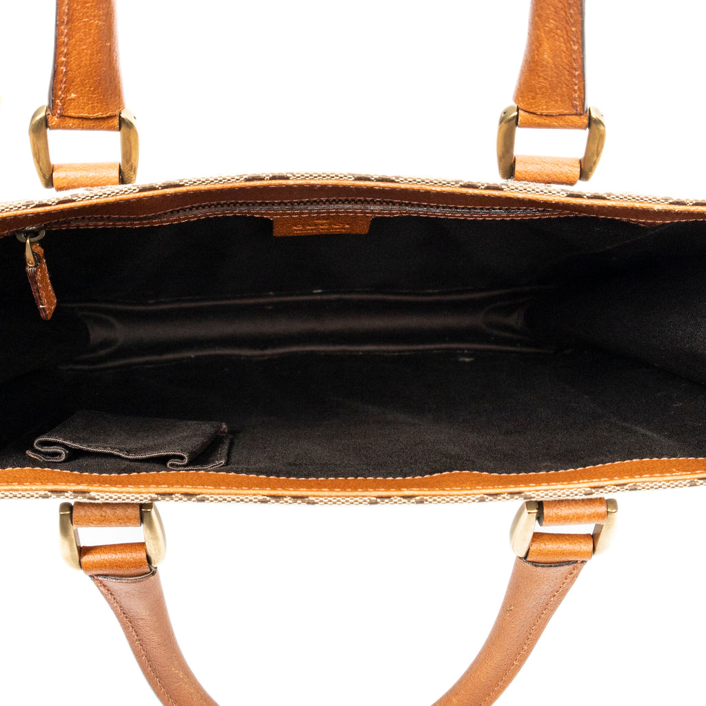 Shoulder Bag Nailhead Tote Beige Monogrammed Canvas