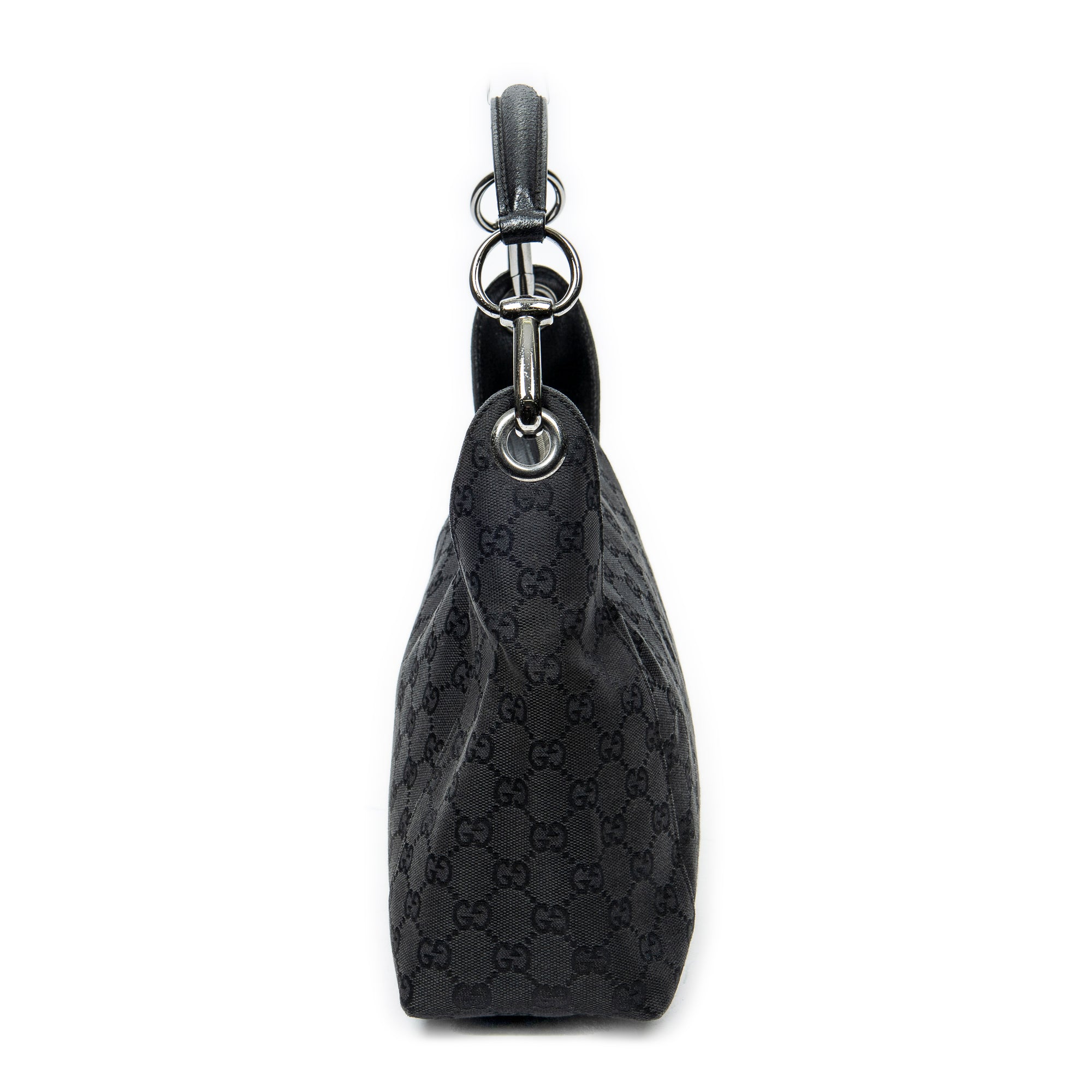 Bolso de Hombro con Cremallera Lona Negra Monogramada