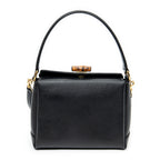 Shoulder Bag Bamboo Turnlock Top Handle Black Calfskin Leather
