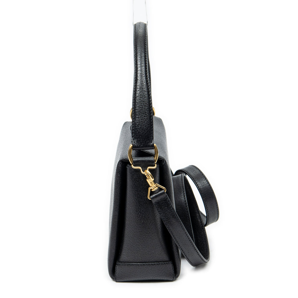 Shoulder Bag Bamboo Turnlock Top Handle Black Calfskin Leather