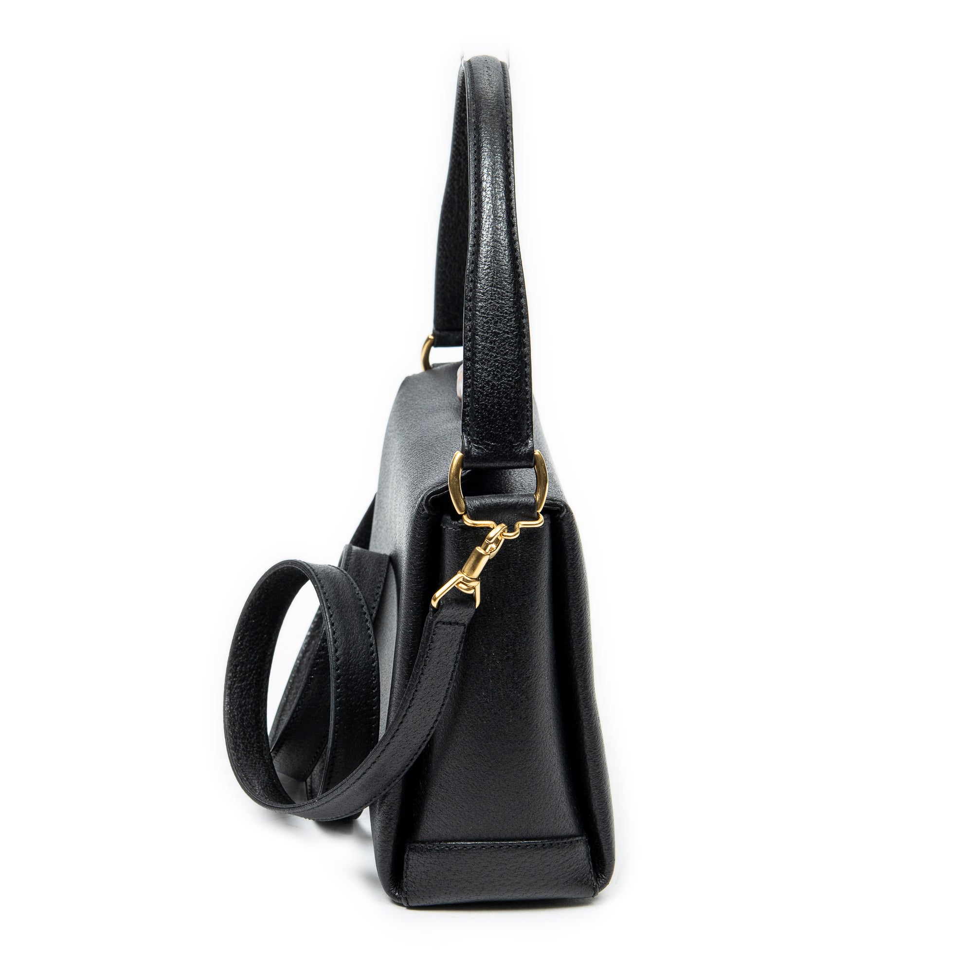 Shoulder Bag Bamboo Turnlock Top Handle Black Calfskin Leather