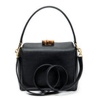 Shoulder Bag Bamboo Turnlock Top Handle Black Calfskin Leather