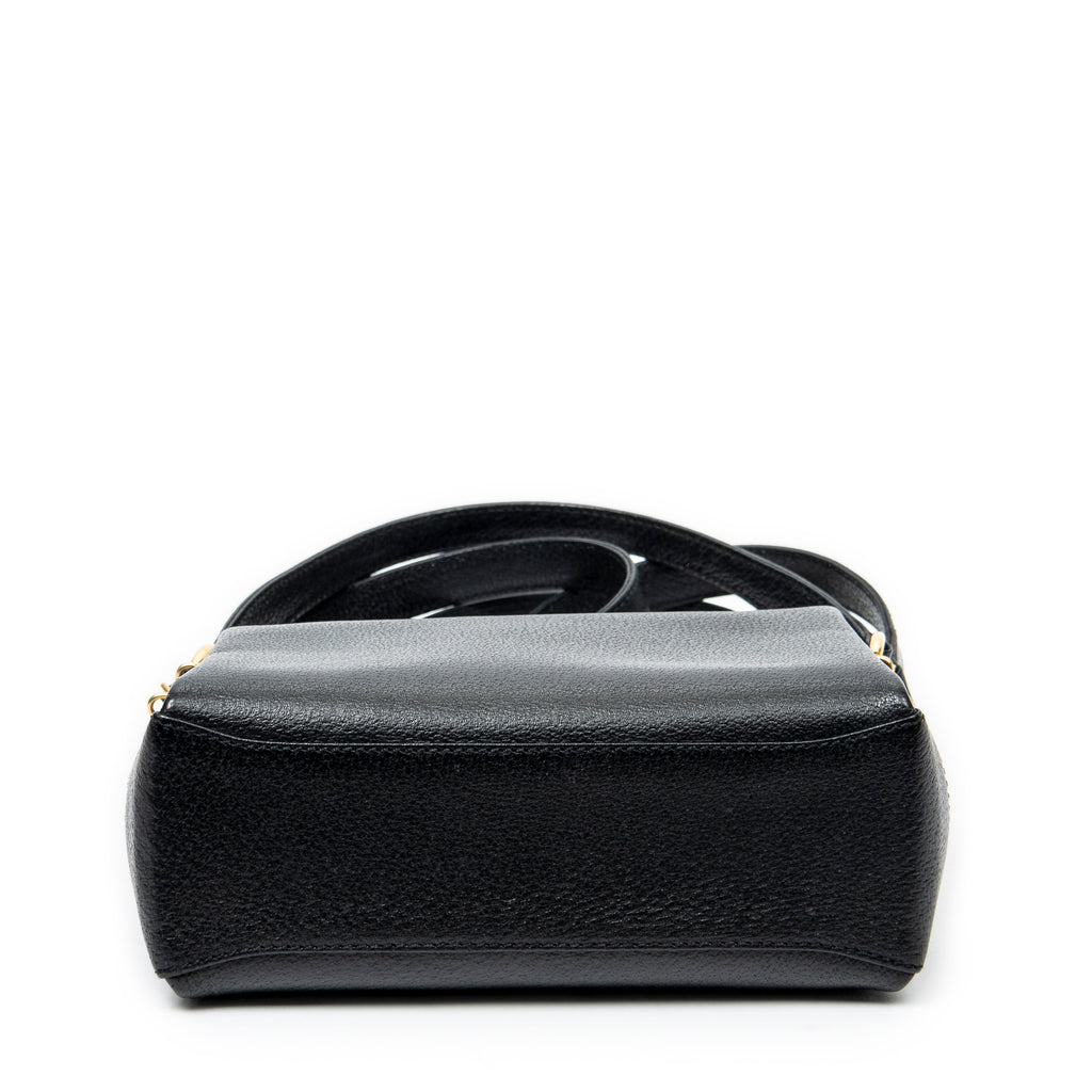 Shoulder Bag Bamboo Turnlock Top Handle Black Calfskin Leather