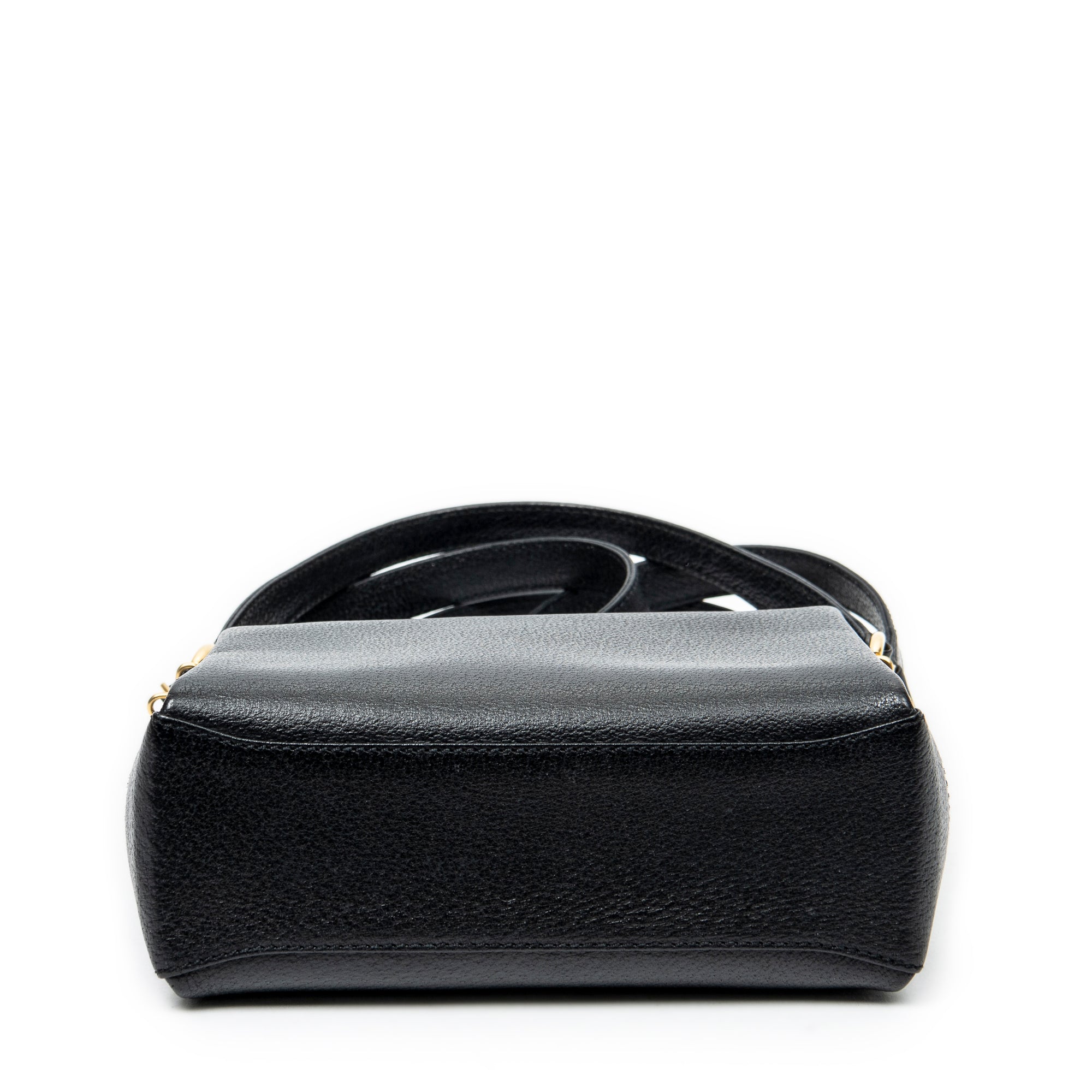 Shoulder Bag Bamboo Turnlock Top Handle Black Calfskin Leather