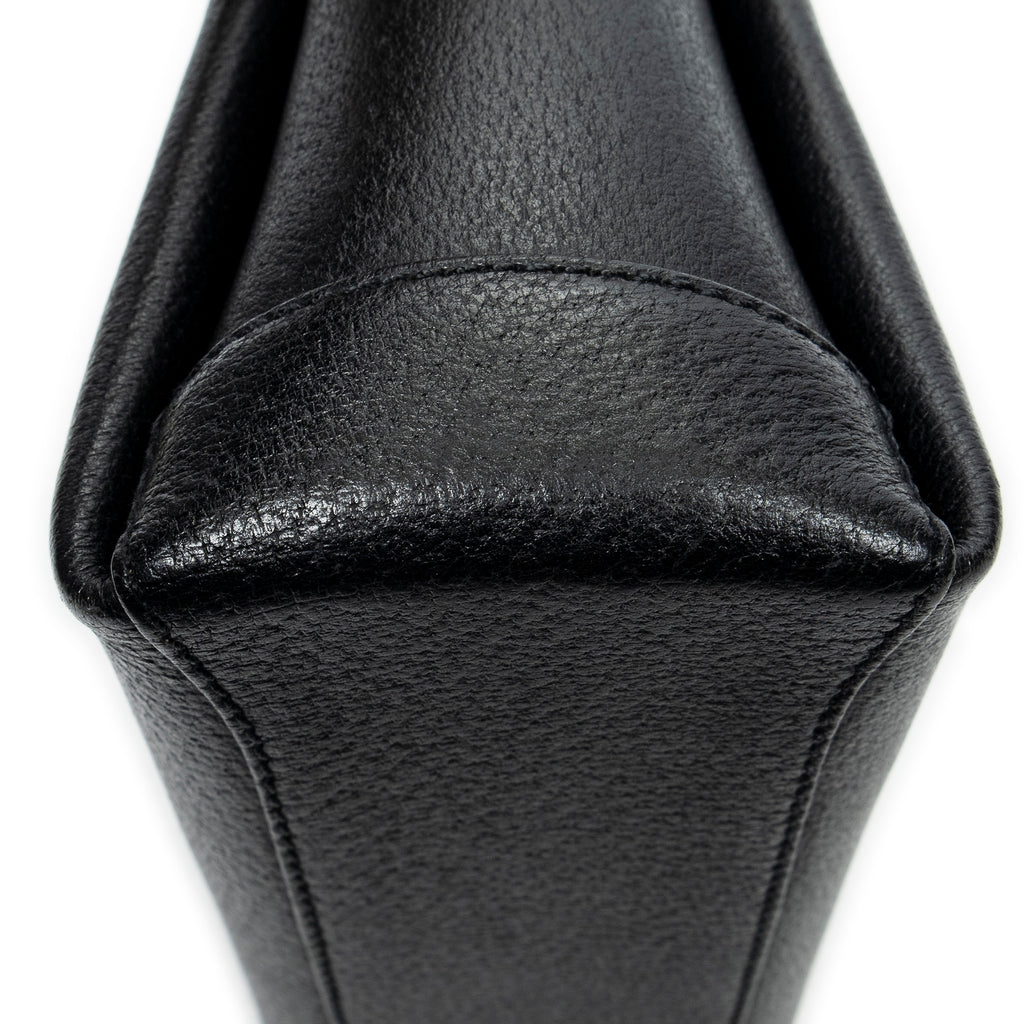 Shoulder Bag Bamboo Turnlock Top Handle Black Calfskin Leather