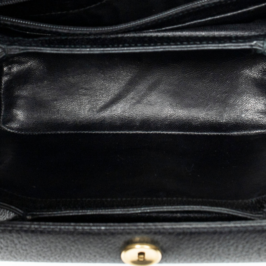 Shoulder Bag Bamboo Turnlock Top Handle Black Calfskin Leather