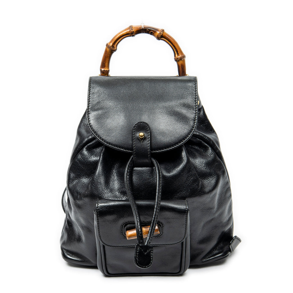 Mochila Mini Bambú Piel de Becerro Negra
