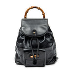 Mochila Mini Bambú Piel de Becerro Negra