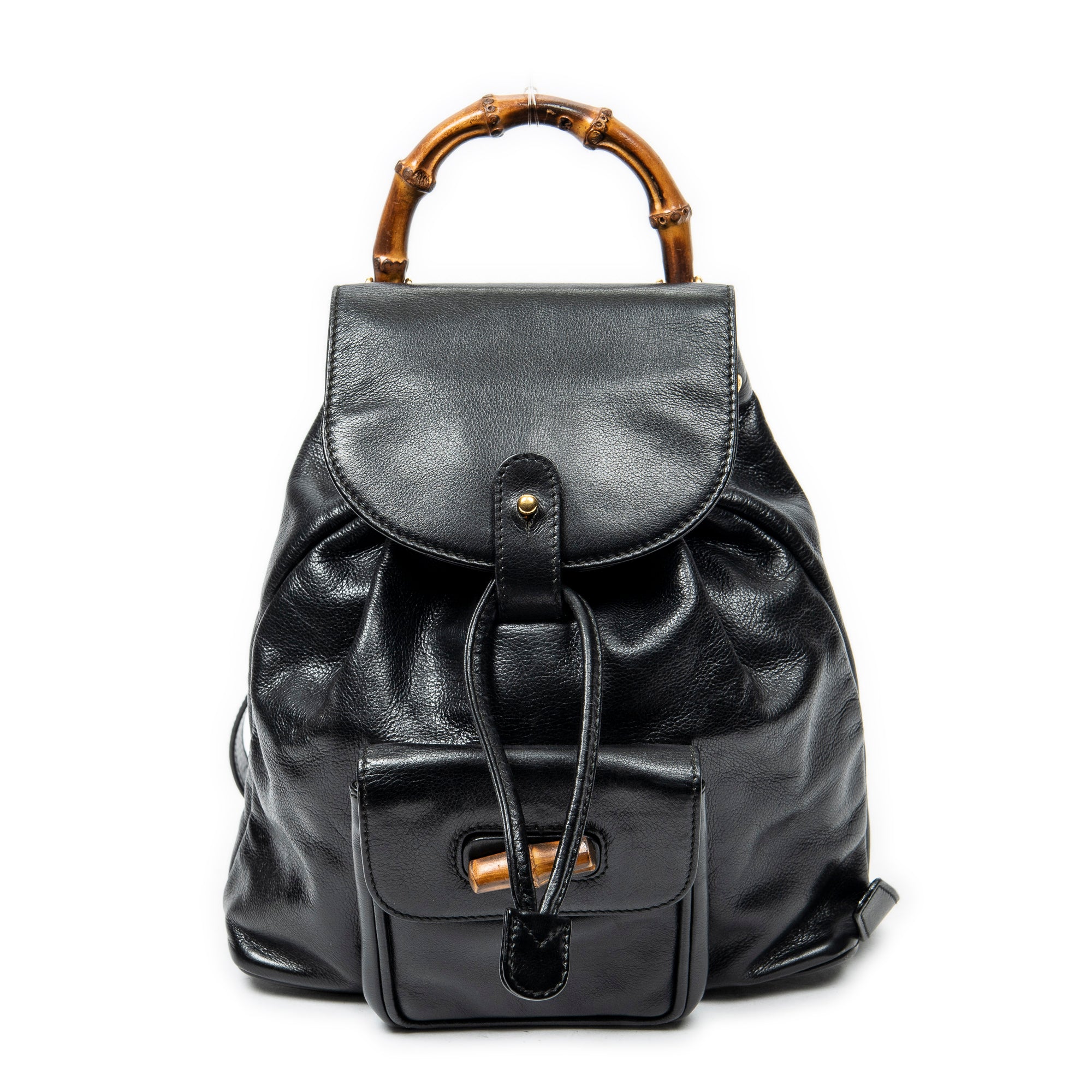Mochila Mini Bambú Piel de Becerro Negra