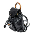 Mochila Mini Bambú Piel de Becerro Negra