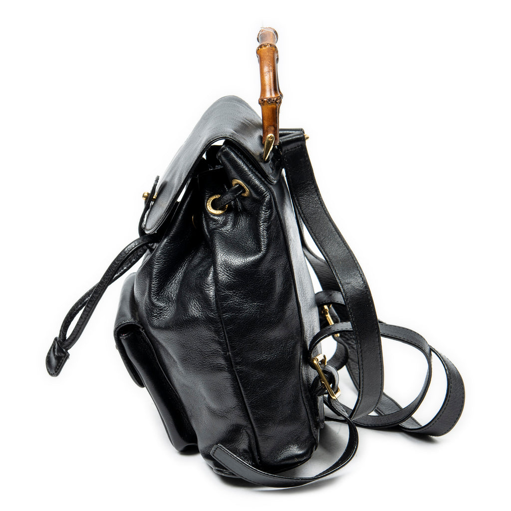 Mochila Mini Bambú Piel de Becerro Negra