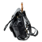 Mochila Mini Bambú Piel de Becerro Negra