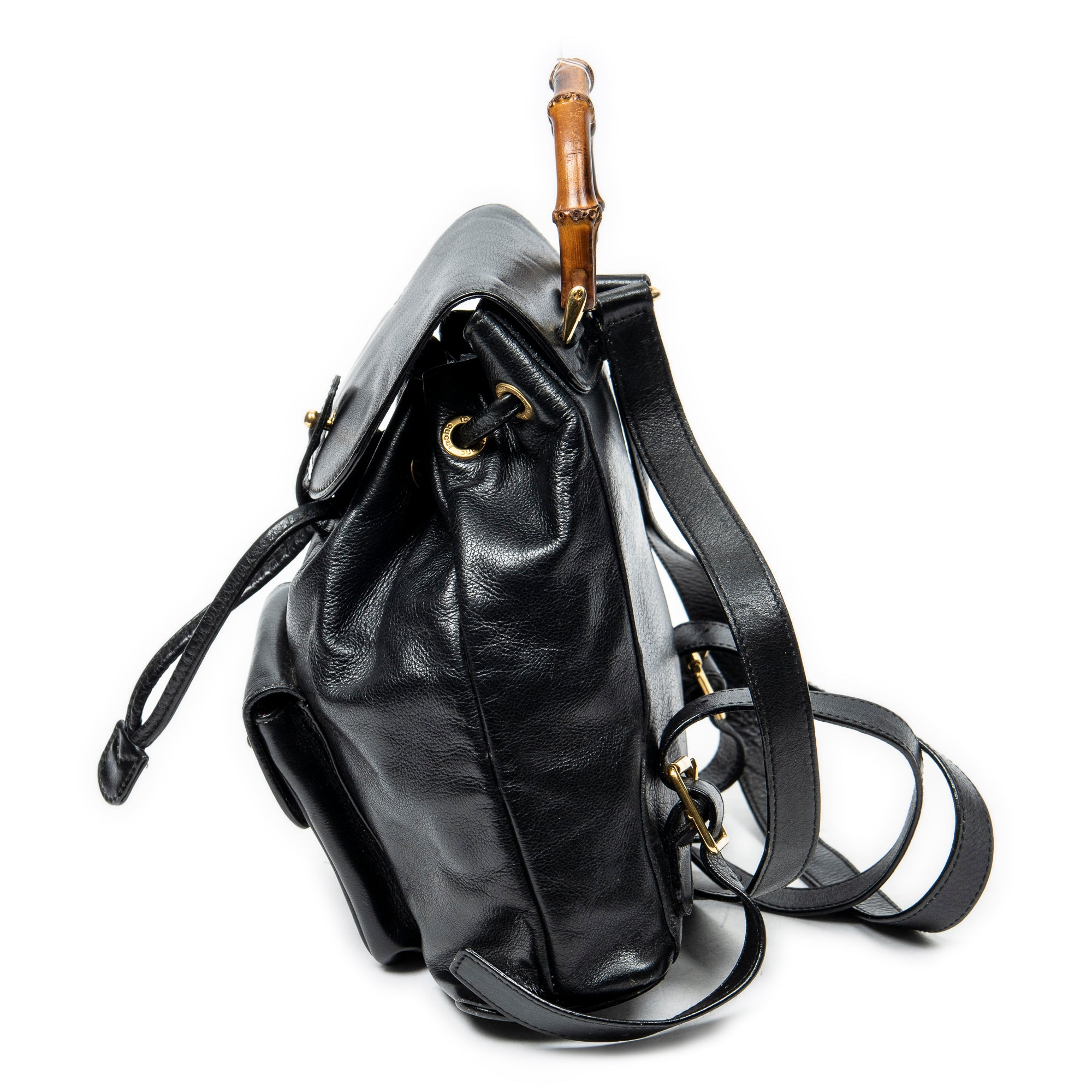 Mochila Mini Bambú Piel de Becerro Negra